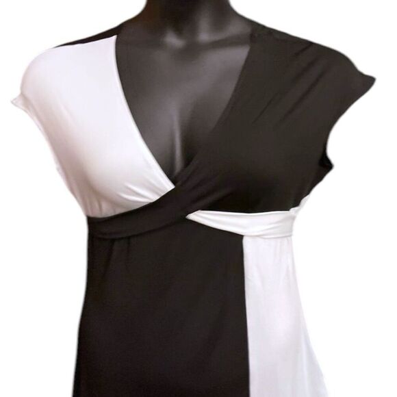 Black & White Colorblock Wrap Tie Midi Dress Size XXL NEW - Picture 7 of 9